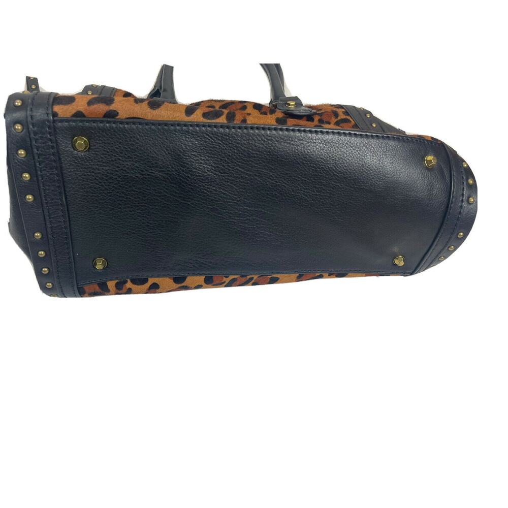 ORYANY Kelly Calf Hair Satchel Bag Leopard Black Leather 2 Handles KL053 Purse - Picture 3 of 11